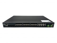 IGX-2872 28-Port L2 Plus Managed Gigabit Fiber Industrial Switch, 4x 1.25G/2.5G/10G SFP+, 16x 1.25G SFP, 8x Gigabit SFP/RJ45 Combo, Redundant Power Supply, -40°C to 80°C
